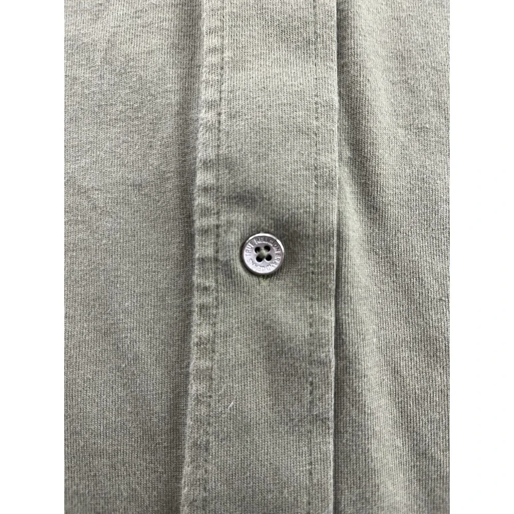 True Religion Triple Needle Knit Shirt Men XL Olive Two Chest Pocket Button Up